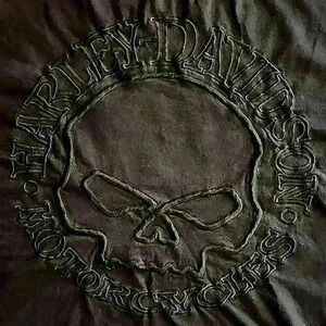 Harley-Davidson 3xl Premium Cotton Black on Black Ghost Embroidered 👻 💀 T